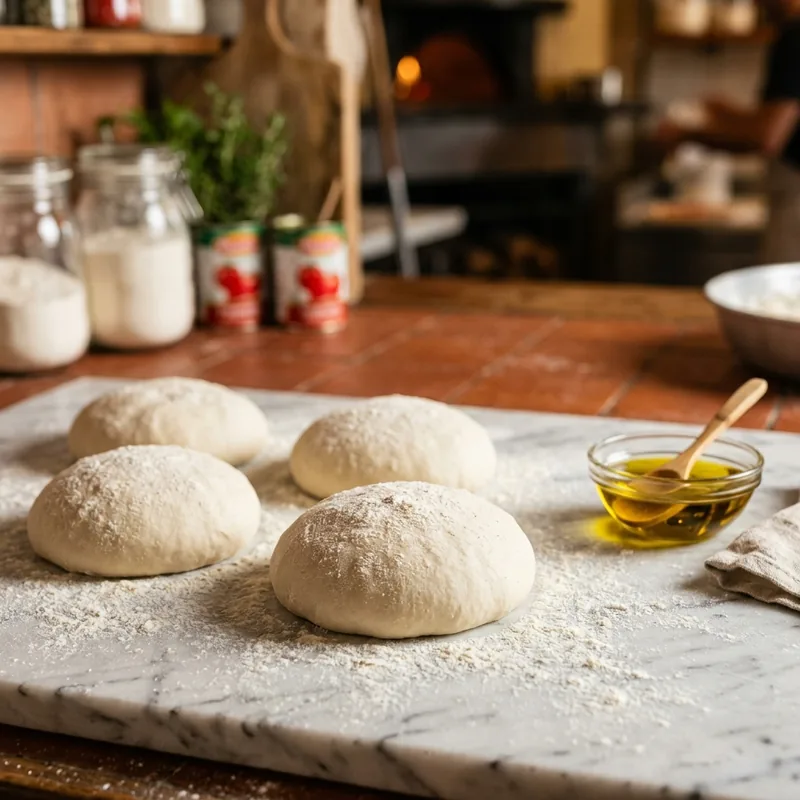 Fresh pizza dough hand-stretched in-house at Bella Pizza